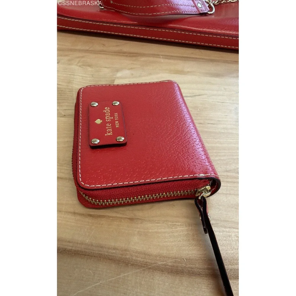 Kate Spade Red Wellesley Byrd Shoulder Bag Compact Wallet Set Pebbled Leather
